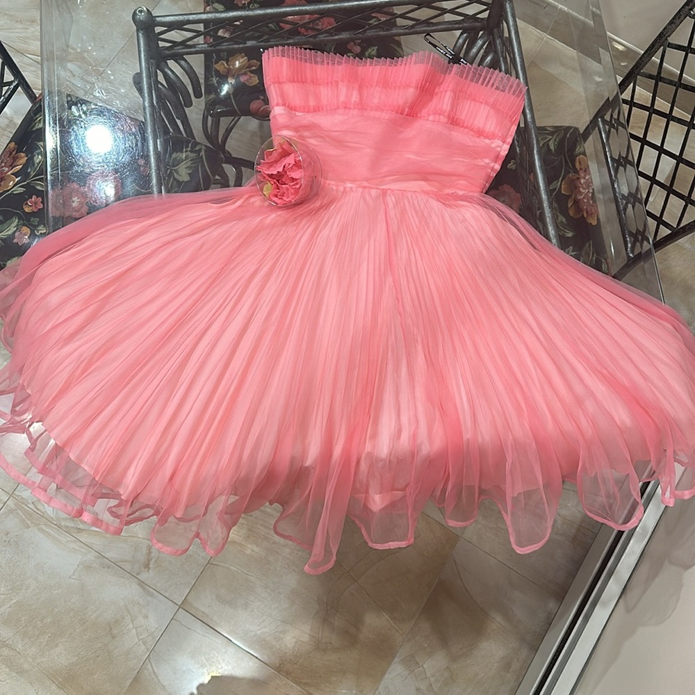 NWT Vtg Betsey Johnson Pink Coral Strapless Pleated Sundress - Picture 5 of 5